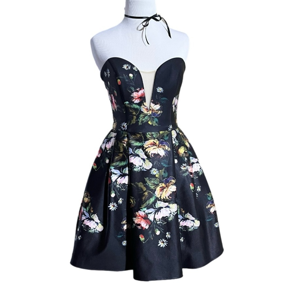 Hanna S Formal Dress Sz 2 in Black Floral w Pockets # 27013
